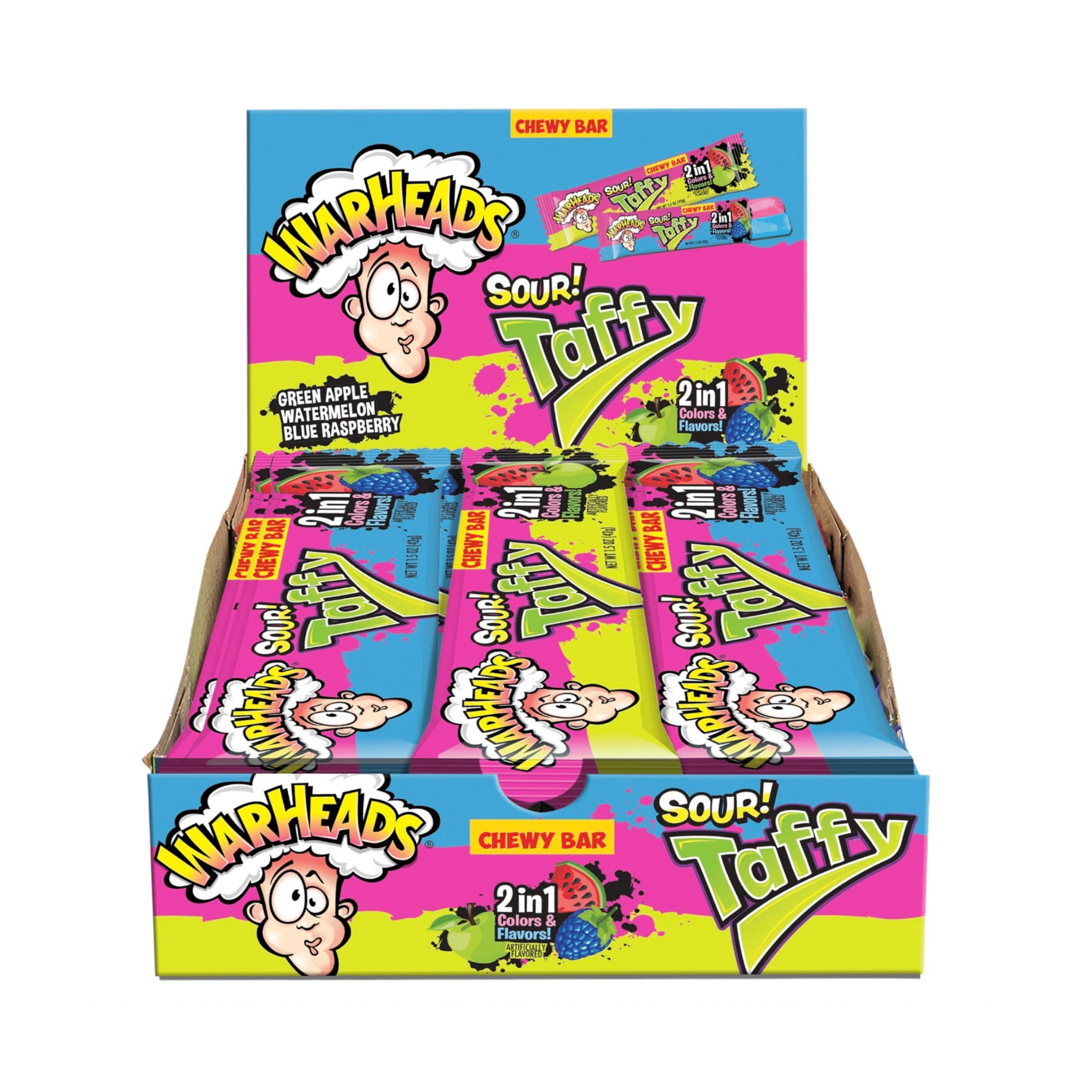 Warheads Sour Taffy Bar 2in1 24 Wholesale Osweetz