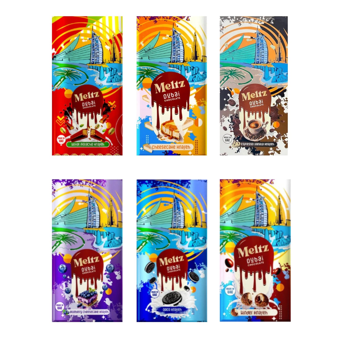 Chocolat Dubai - Meltz - CAISSE MIXTE A - 6 saveurs x 3 barres (18x192g)