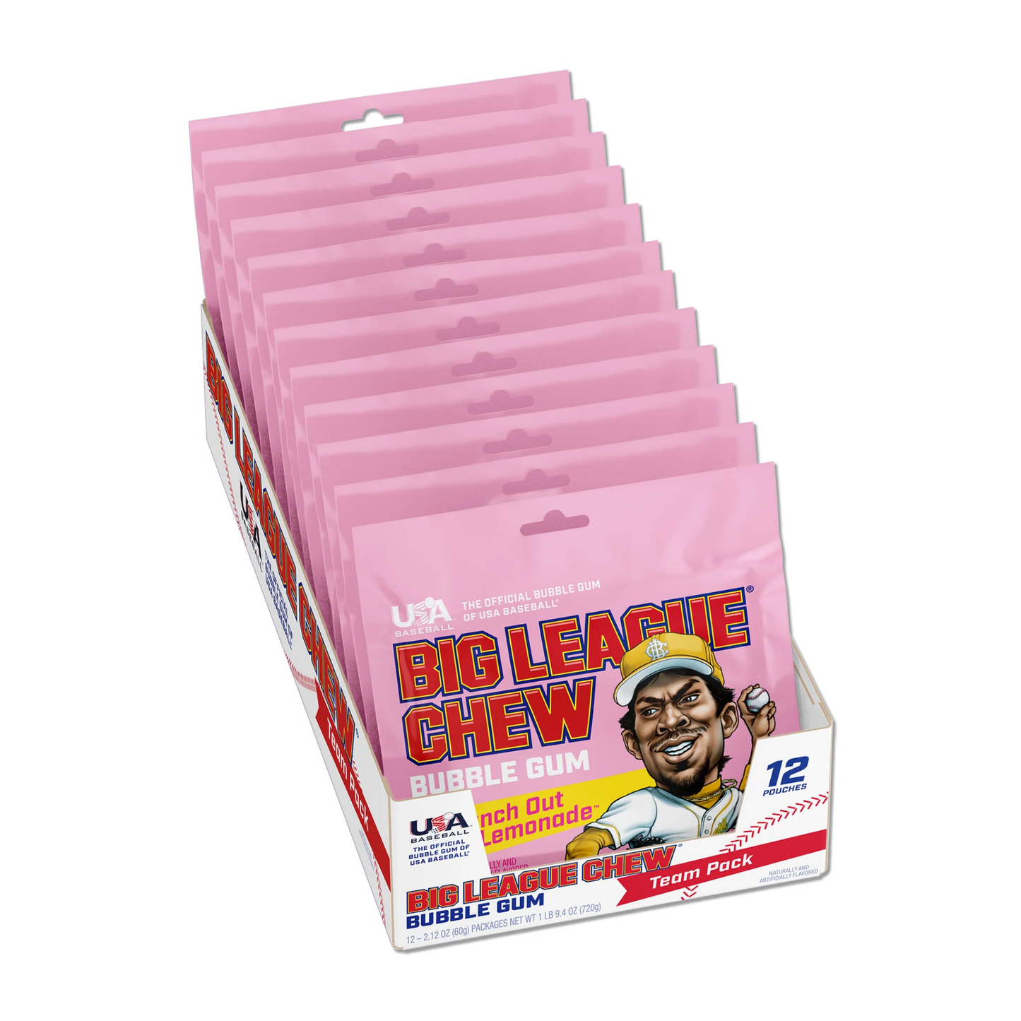 Big League Chew - Bubble Gum - Punch Out Pink Lemonade (12x60g)