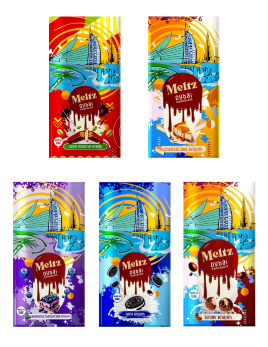 Chocolat Dubai - Meltz - CAISSE MIXTE B - 5 saveurs x 4 barres (20x192g)
