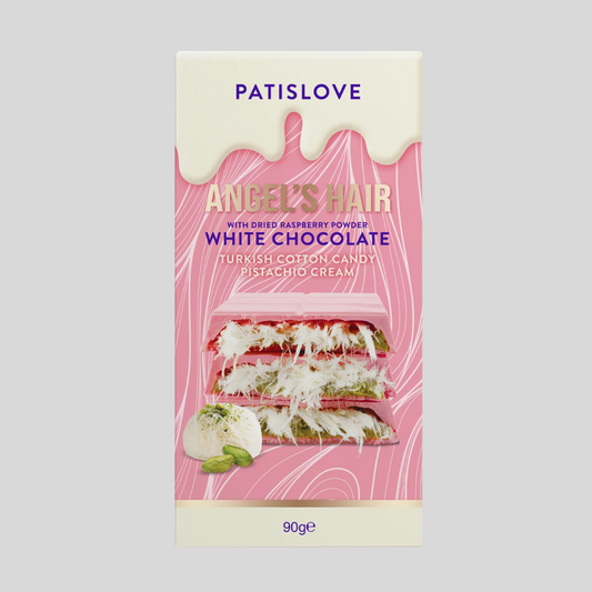 Chocolat de Dubaï - Patislove - Cheveux d'ange,chocolat blanc et framboises (10x180g)